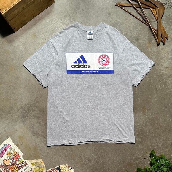 Vintage Y2K Adidas Equipment Soccer Team NSCAA Tee Grey Blue Skater Shirt - Picture 1 of 4